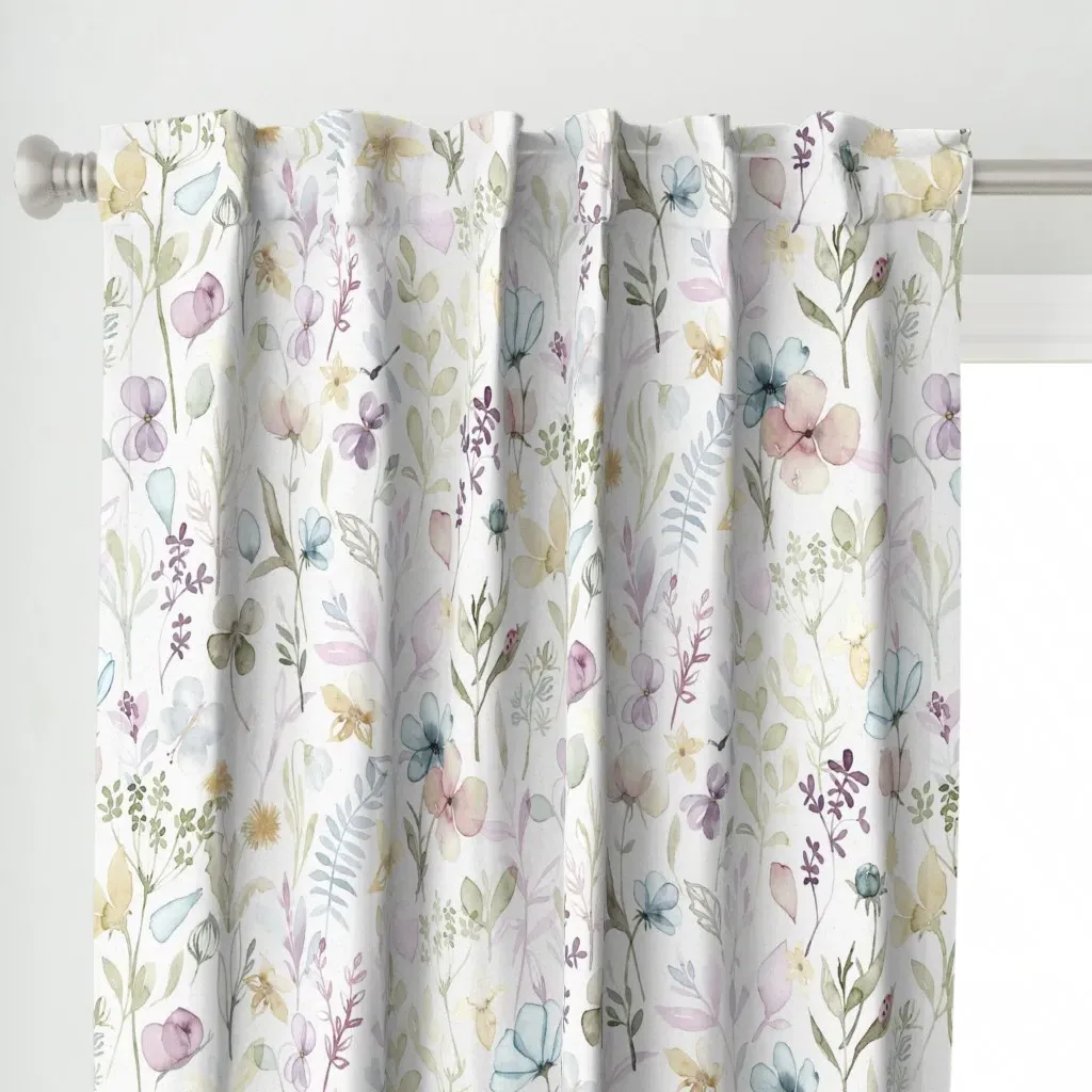 Spring Floral Meadow Curtain Panel - Light Blue alternate view
