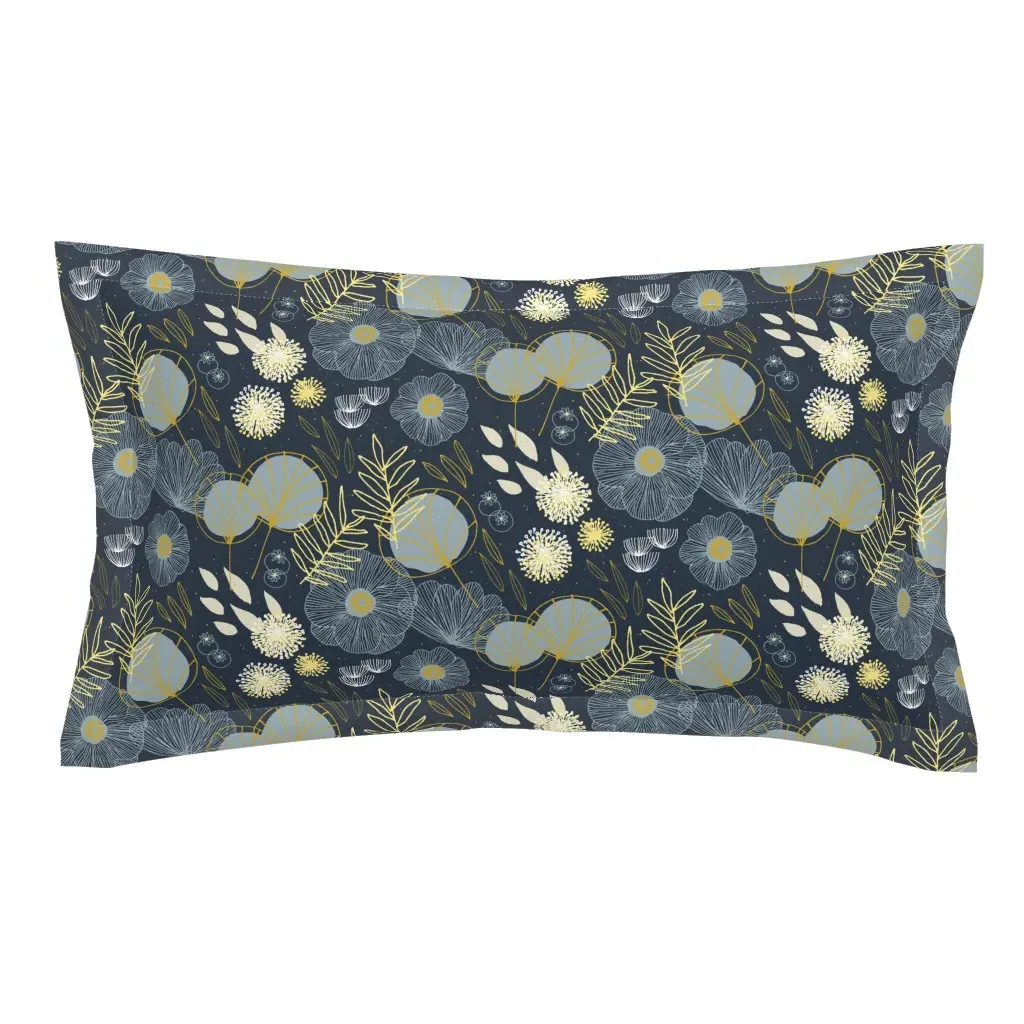 Spring Floral M+M Navy Black by Friztin King Pillow Sham - Dark Blue product