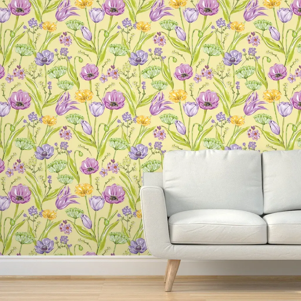 Spring Garden Tulips Peel and Stick Wallpaper - Lavender Purple product