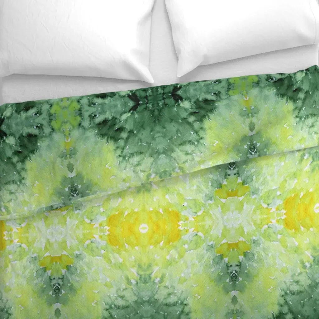 Spring Greens Tie Dye Duvet Cover - Green alternate view