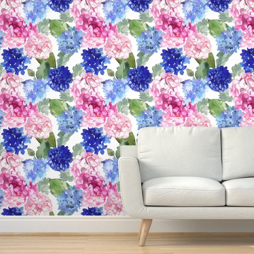 Spring Hydrangea Watercolor Peel and Stick Wallpaper Extra Large Repeat - Pink product