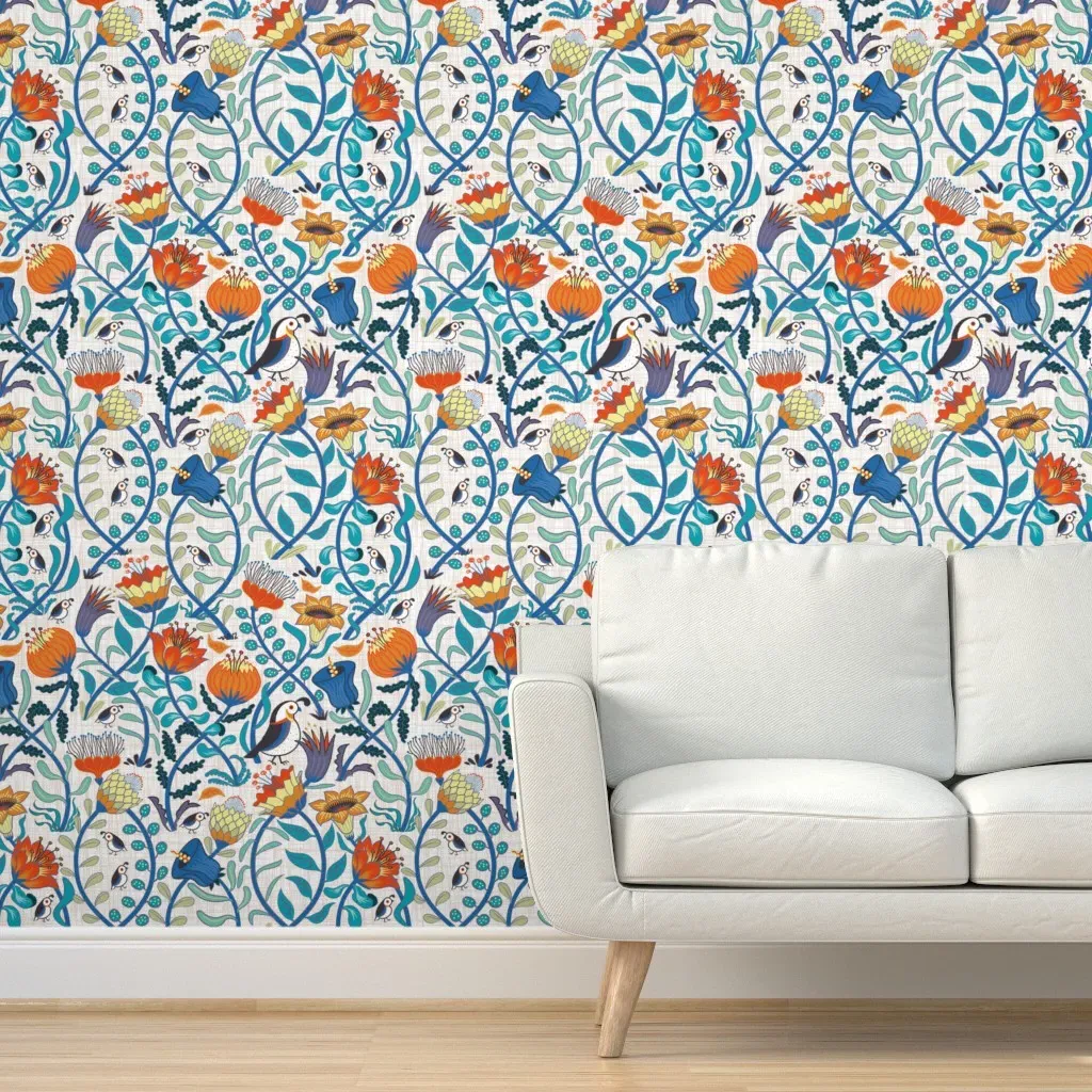 Spring Quails Peel and Stick Wallpaper - Orange product