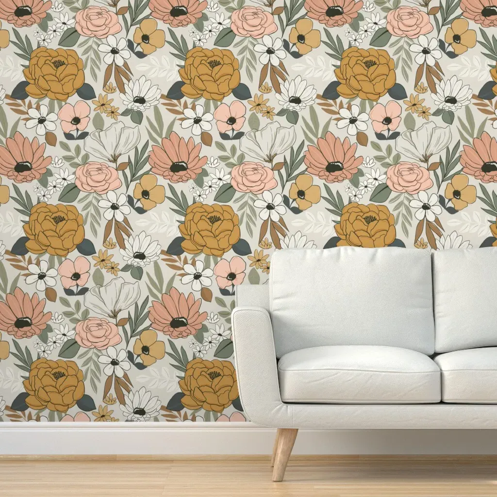 Spring Reverie Boho Floral Peel and Stick Wallpaper - Mustard Yellow product