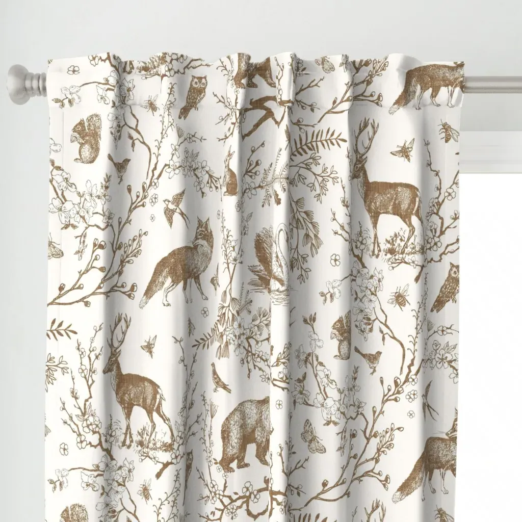 Spring Woodland Toile Curtain Panel - Gold alternate view