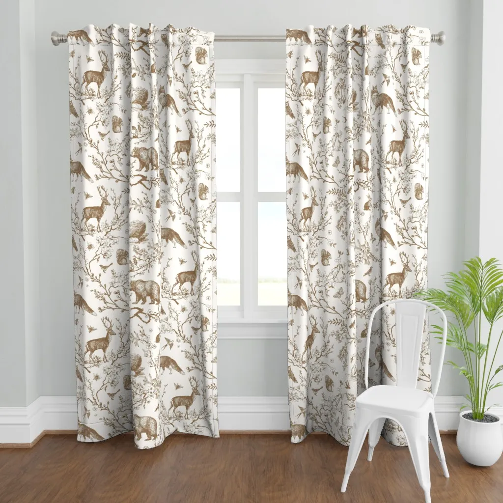 Spring Woodland Toile Curtain Panel - Gold product
