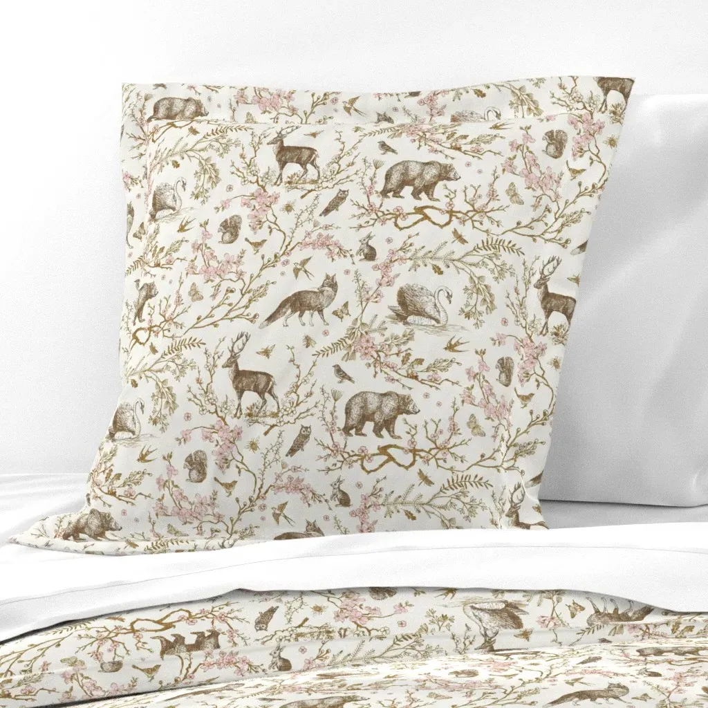 Spring Woodland Toile Large Euro Pillow Sham - Sepia Pink, Linen product