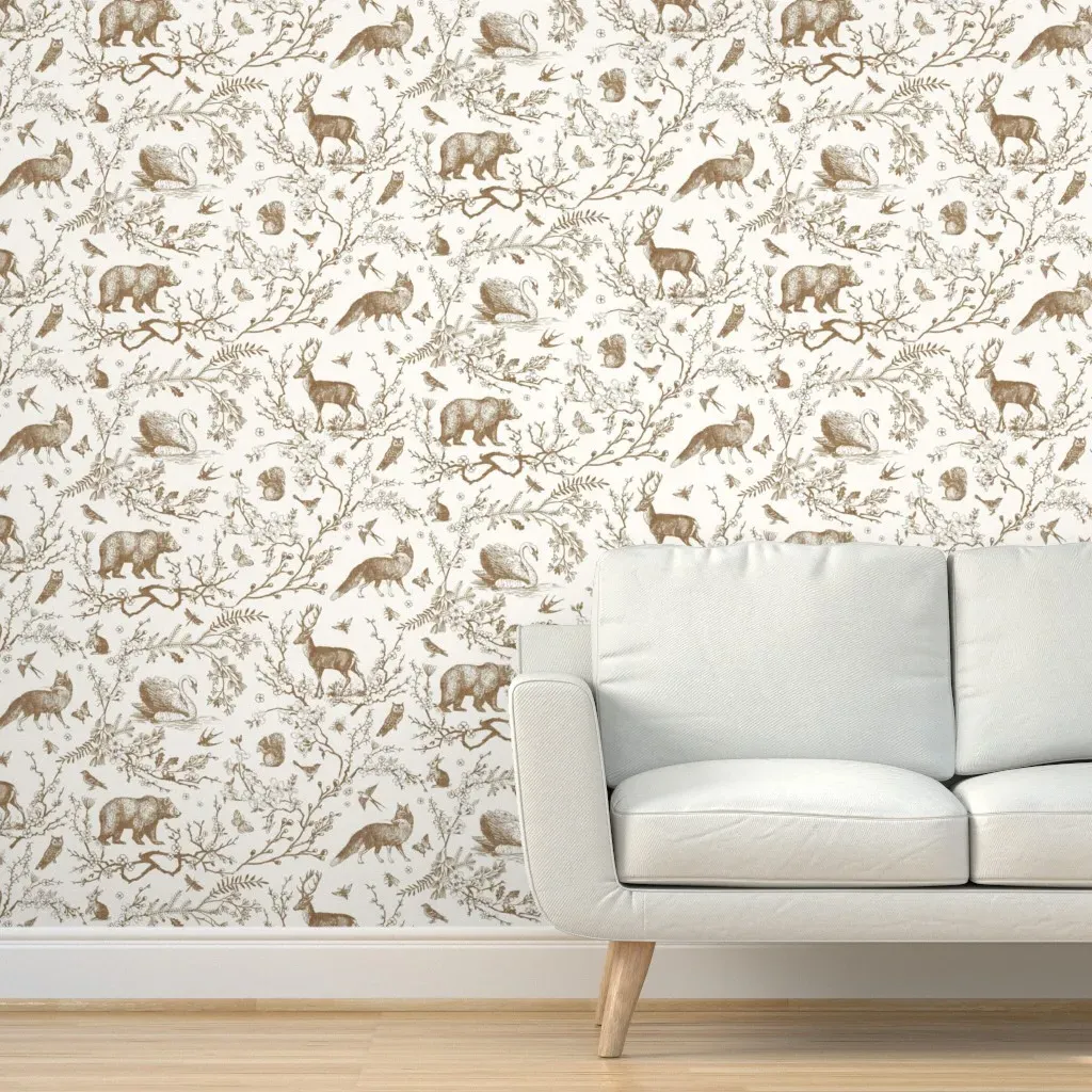 Spring Woodland Toile Peel and Stick Wallpaper - Sepia/Linen product