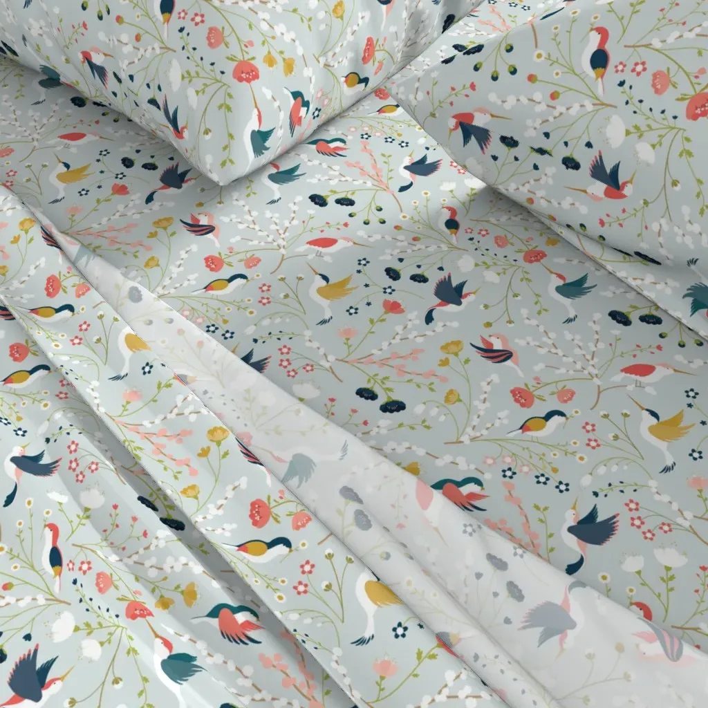 Springtime Birds Queen Sheet Set - Light Blue alternate view