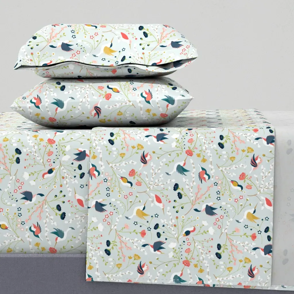 Springtime Birds Queen Sheet Set - Light Blue product