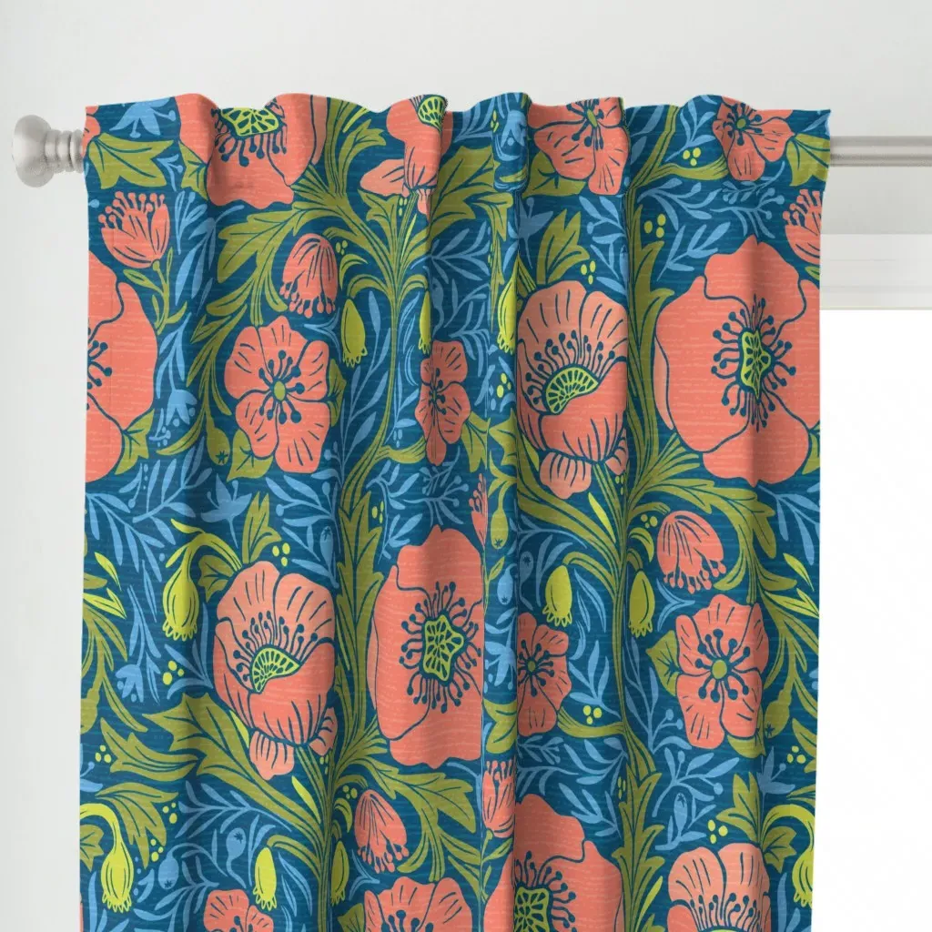 Springtime Poppies Block Curtain Panel - Coral alternate view
