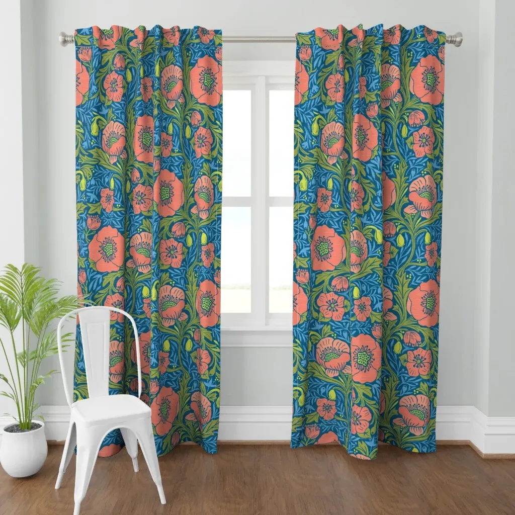 Springtime Poppies Block Curtain Panel - Coral product