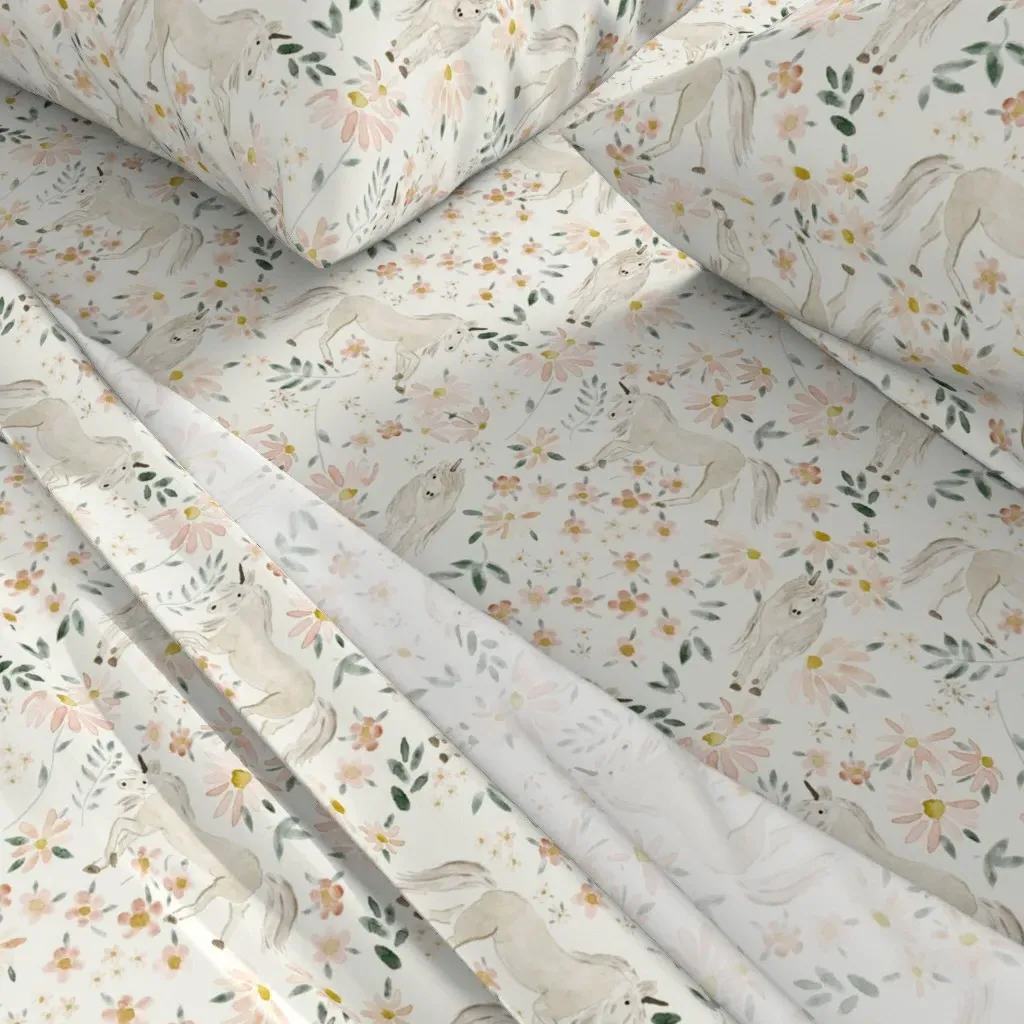 Springtime Unicorns Full Sheet Set - Off-White alternate view