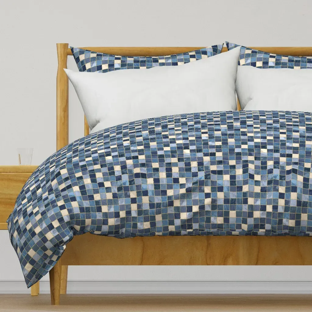 Square Textured Marbled L Duvet Cover - Blue product