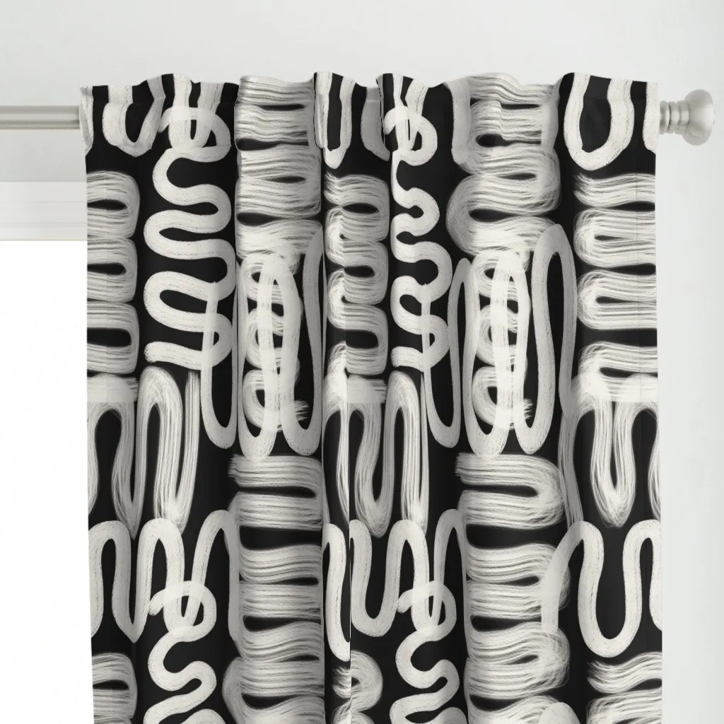 Squiggle Cream On Black Curtain Panel - White alternate view