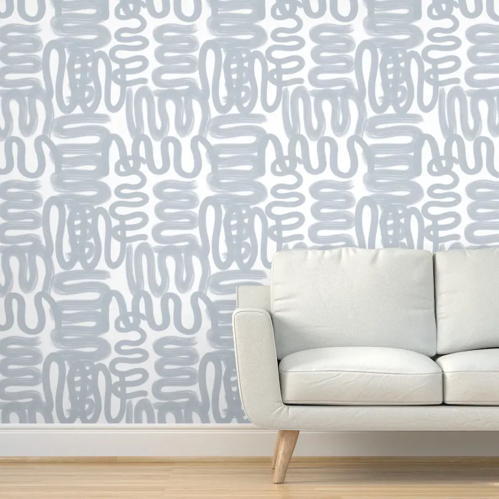 Squiggle Peel and Stick Wallpaper - Dusty Blue, White product