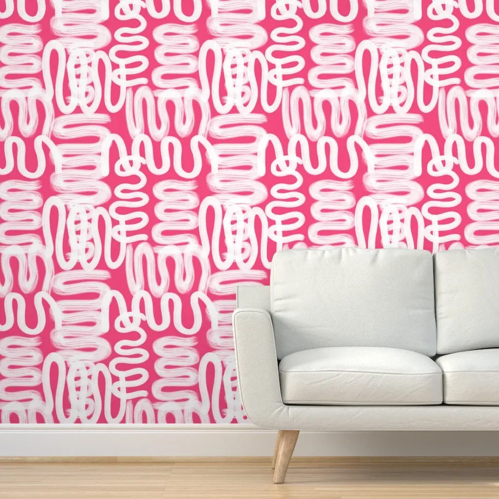 Squiggle Peel and Stick Wallpaper - Pink, White product