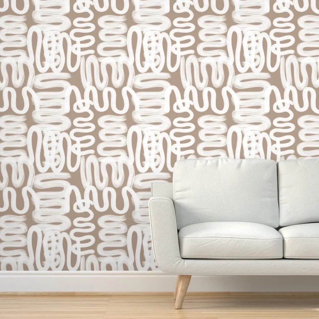 Squiggle Peel and Stick Wallpaper - White, Sand product