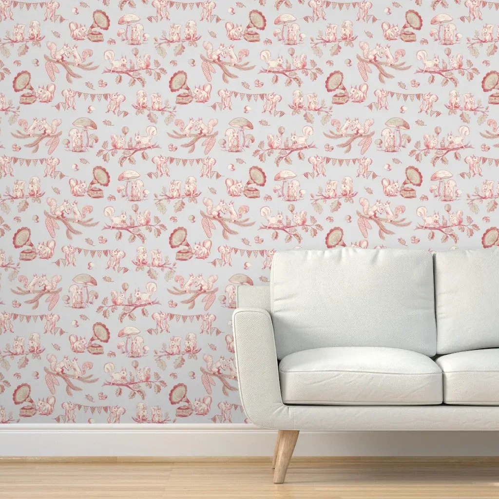 Squirrel Party Peel and Stick Wallpaper - Red, Gray product