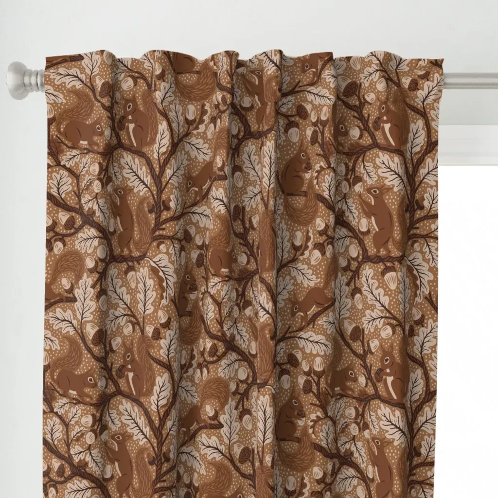Squirrels In Oak Tree Curtain Panel - Brown alternate view