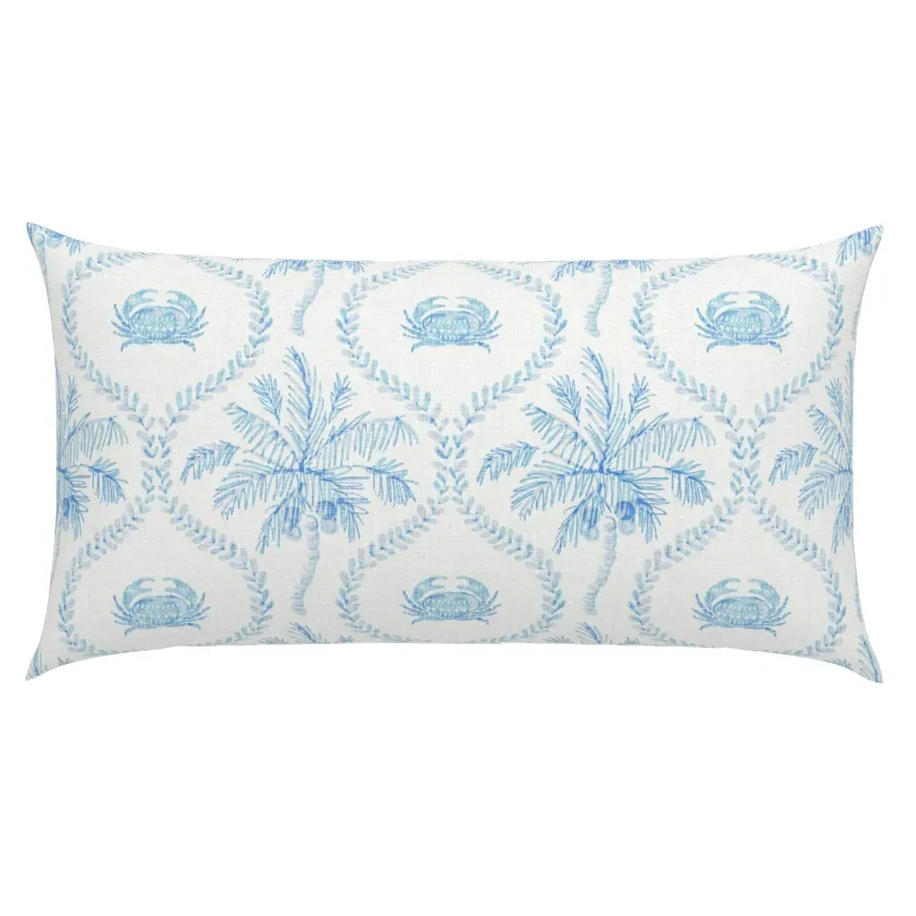 St Barts Tropical Palms And Crabs Wavy Ogee King Pillow Sham - Light Blue product
