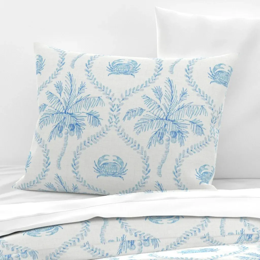 St Barts Tropical Palms Ogee Standard Pillow - Light Blue, Cotton Sateen product