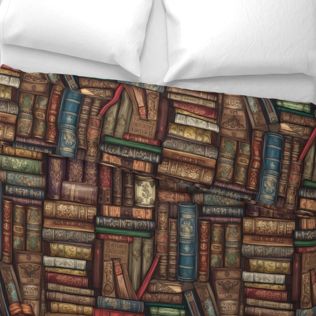 Stacked Bound Vintage Books Duvet Cover - Dark Brown alternate view