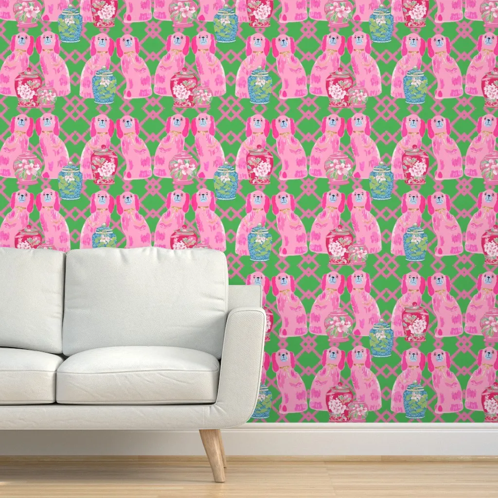 Staffordshire Dogs Chinoiserie Peel and Stick Wallpaper - Pink product