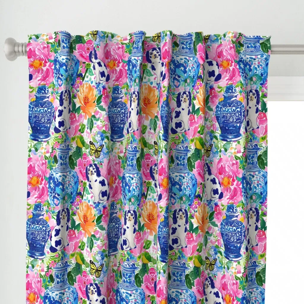 Staffordshire Dogs Curtain Panel - White alternate view