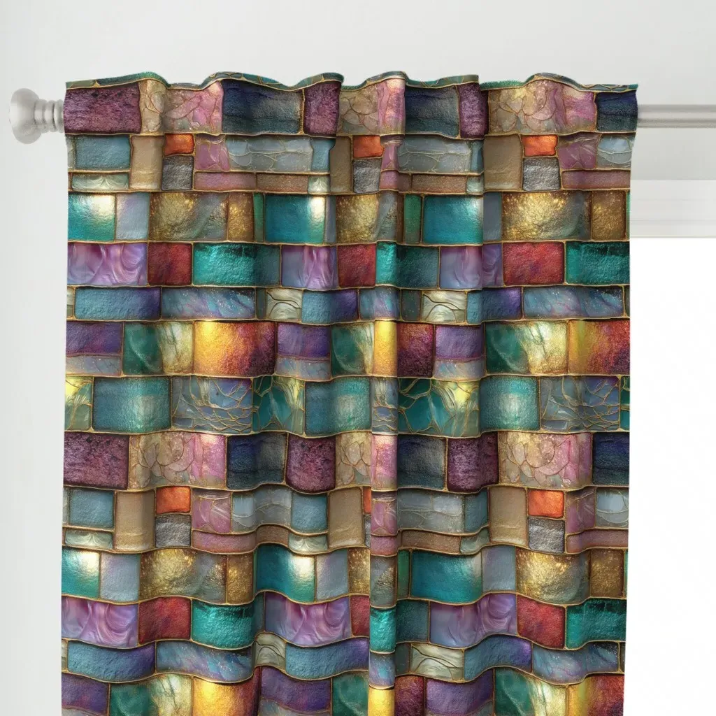 Stained Glass Abstract Curtain Panel - Teal alternate view