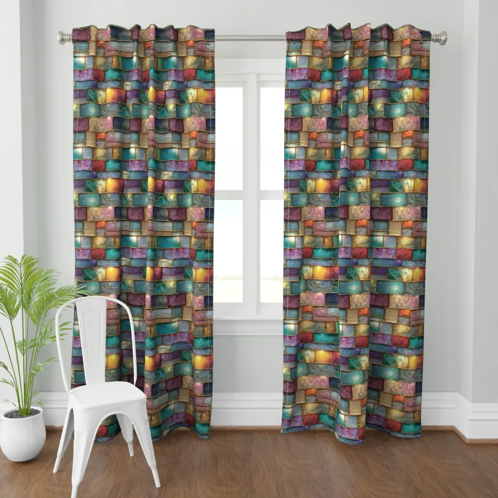 Stained Glass Abstract Curtain Panel - Teal product