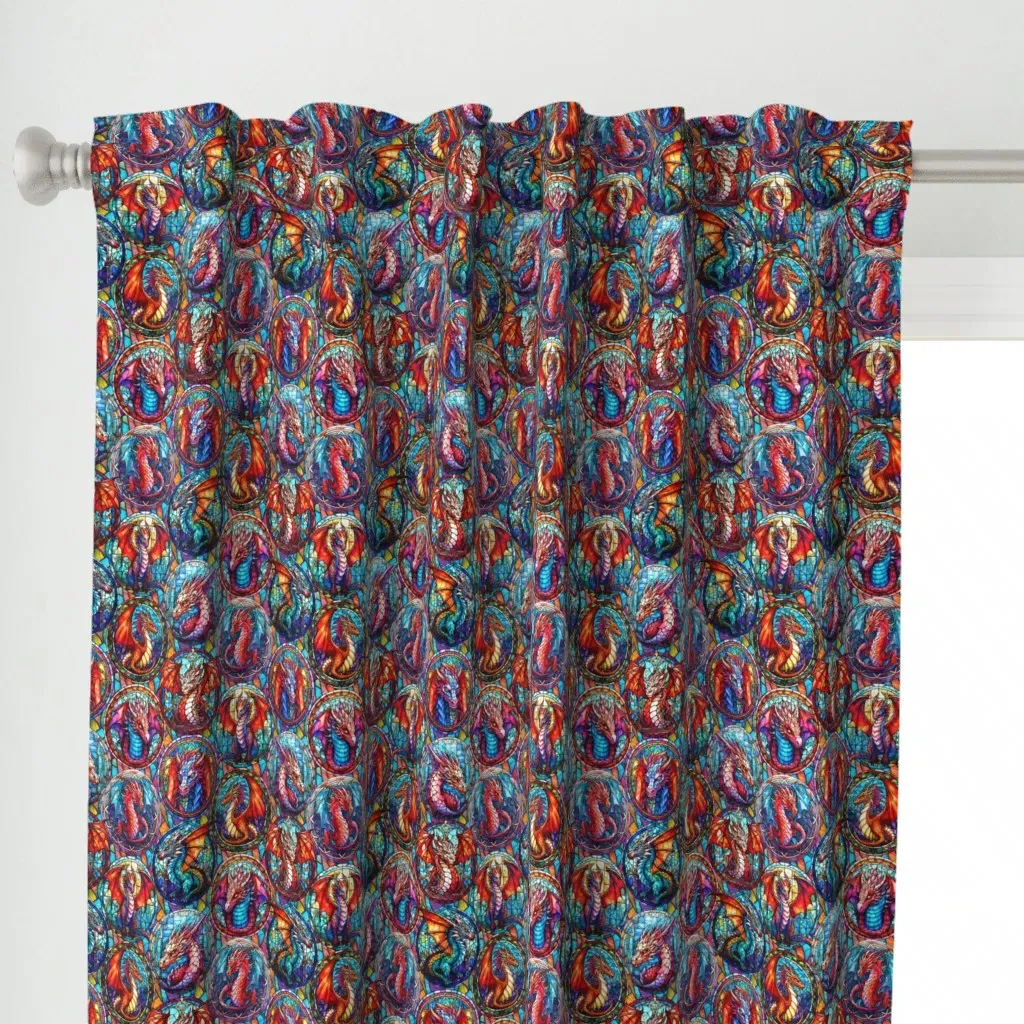 Stained Glass Dragons Curtain Panel - Red alternate view