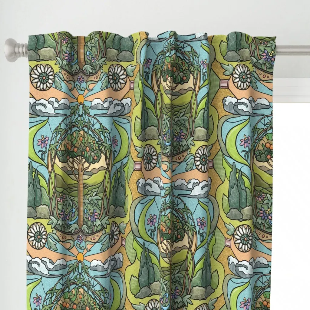 Stained Glass Orchard Curtain Panel - Green alternate view