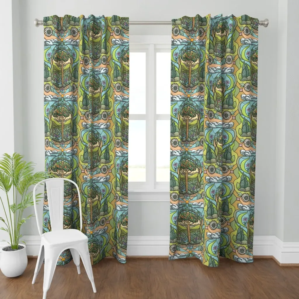 Stained Glass Orchard Curtain Panel - Green product