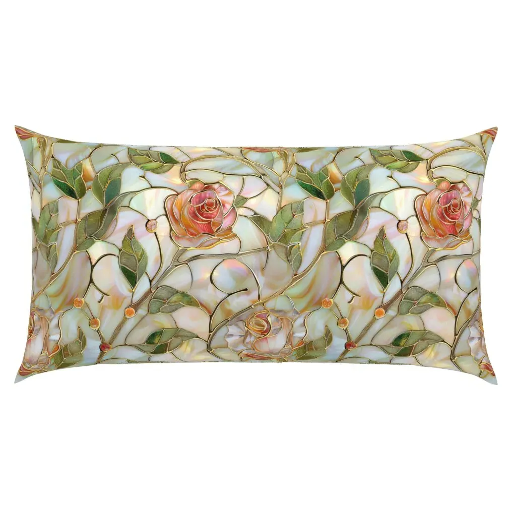 Stained Glass Pink Roses King Size Pillow Sham - Peach product
