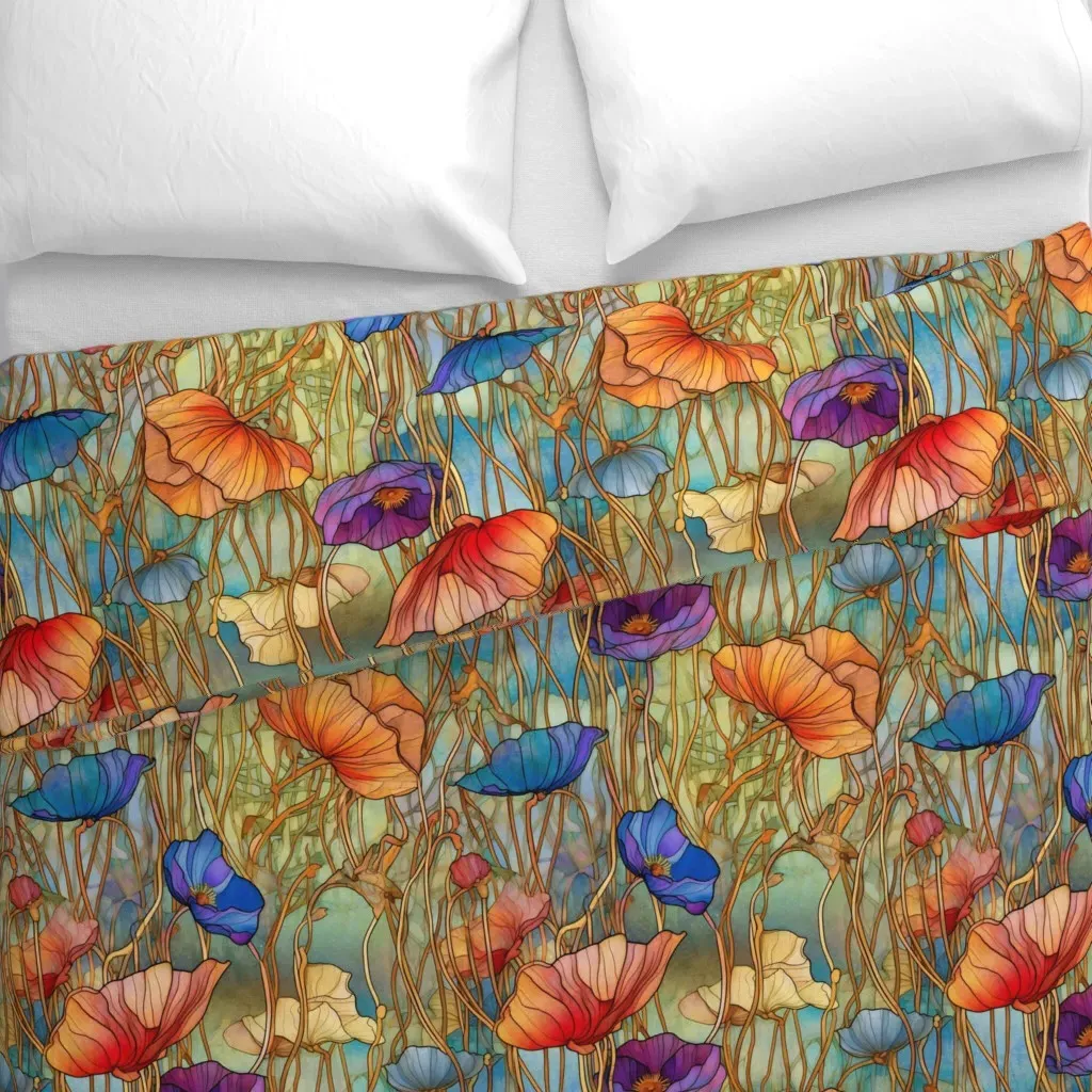 Stained Glass Poppies Duvet Cover - Red alternate view