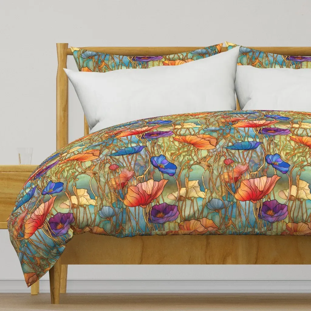 Stained Glass Poppies Duvet Cover - Red product
