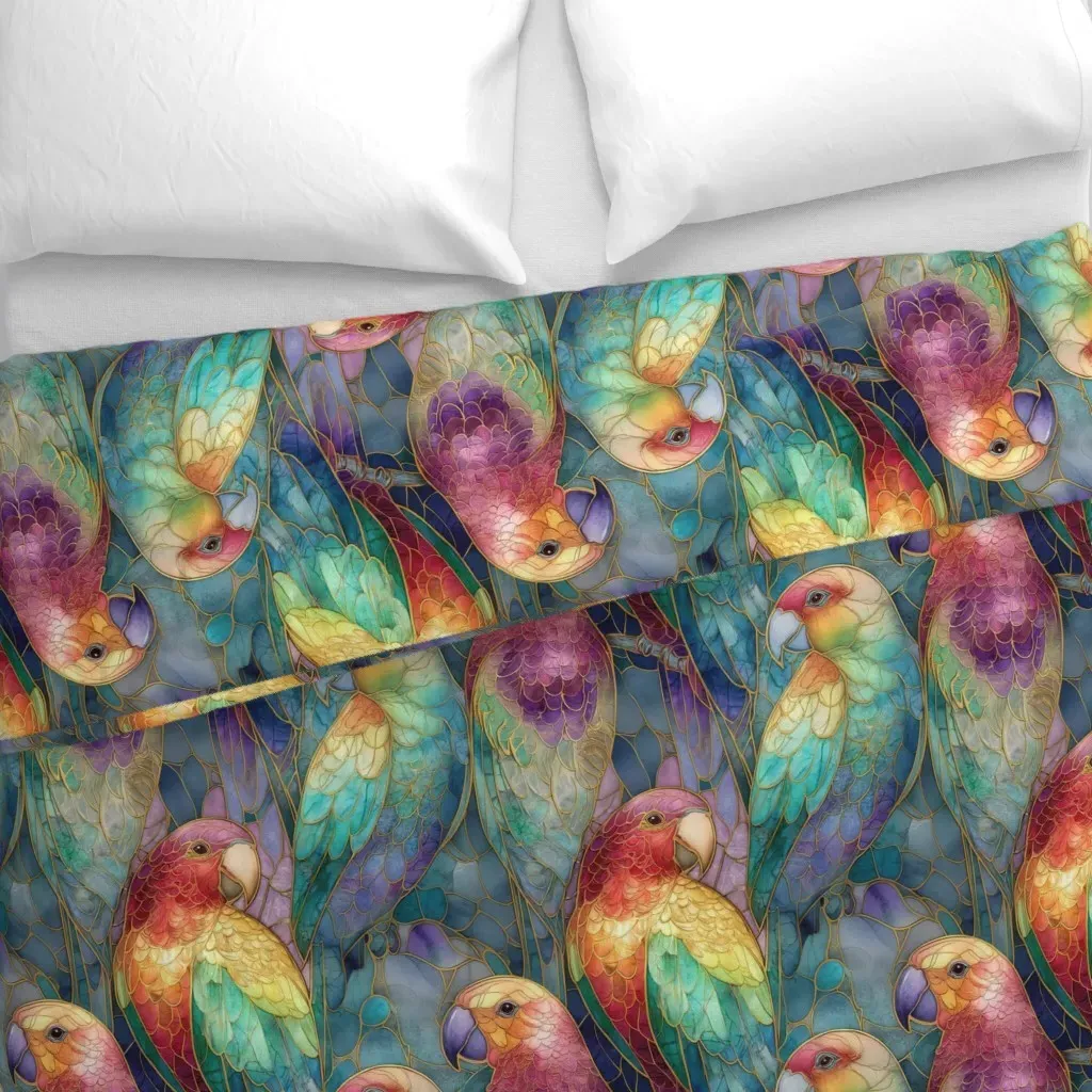 Stained Glass Rainbow Parrots Duvet Cover - Red-Orange alternate view