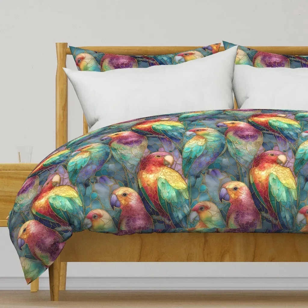 Stained Glass Rainbow Parrots Duvet Cover - Red-Orange product
