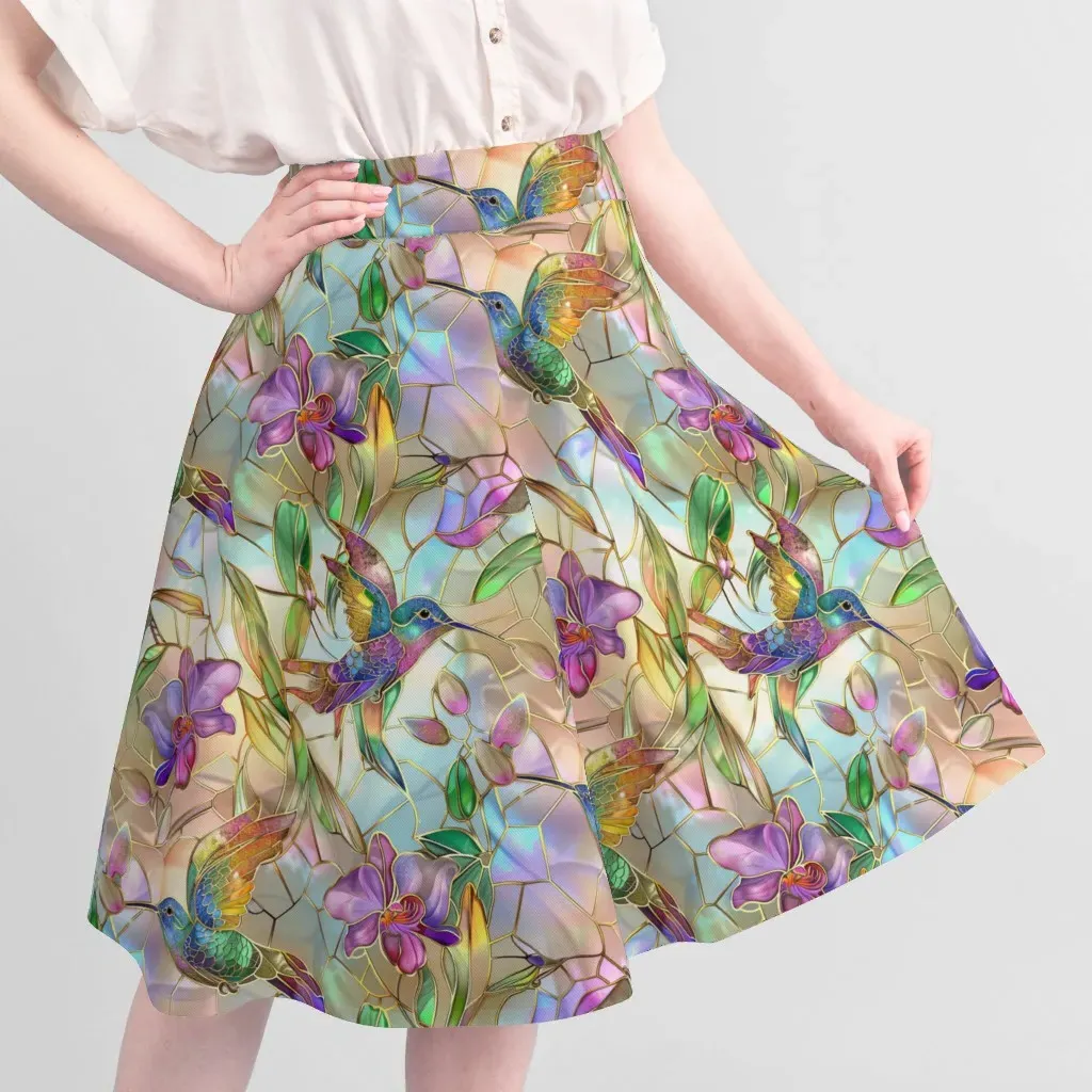 Stained Glass Watercolor Hummingbirds Pique Fabric - Purple alternate view