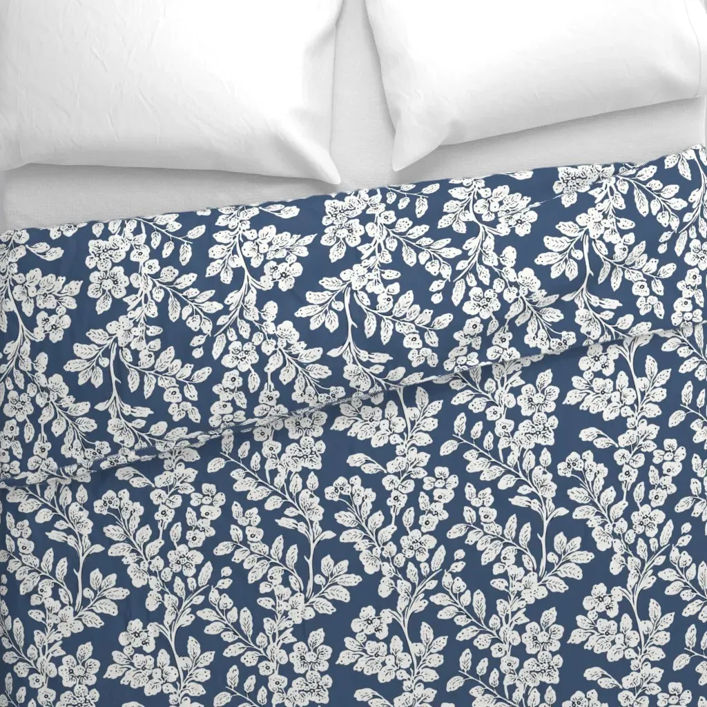 Stamped Leaves Duvet Cover - Steel Blue, White alternate view