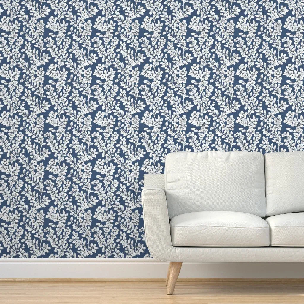Stamped Leaves Peel and Stick Wallpaper - Steel Blue product