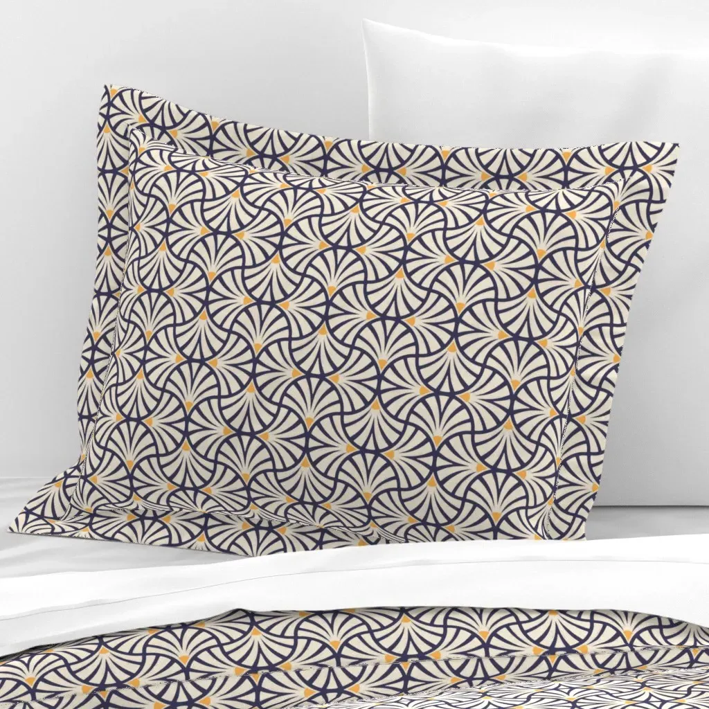 Standard Flanged Cushion Cover Scallop Floral - Navy Blue, Cotton Sateen product