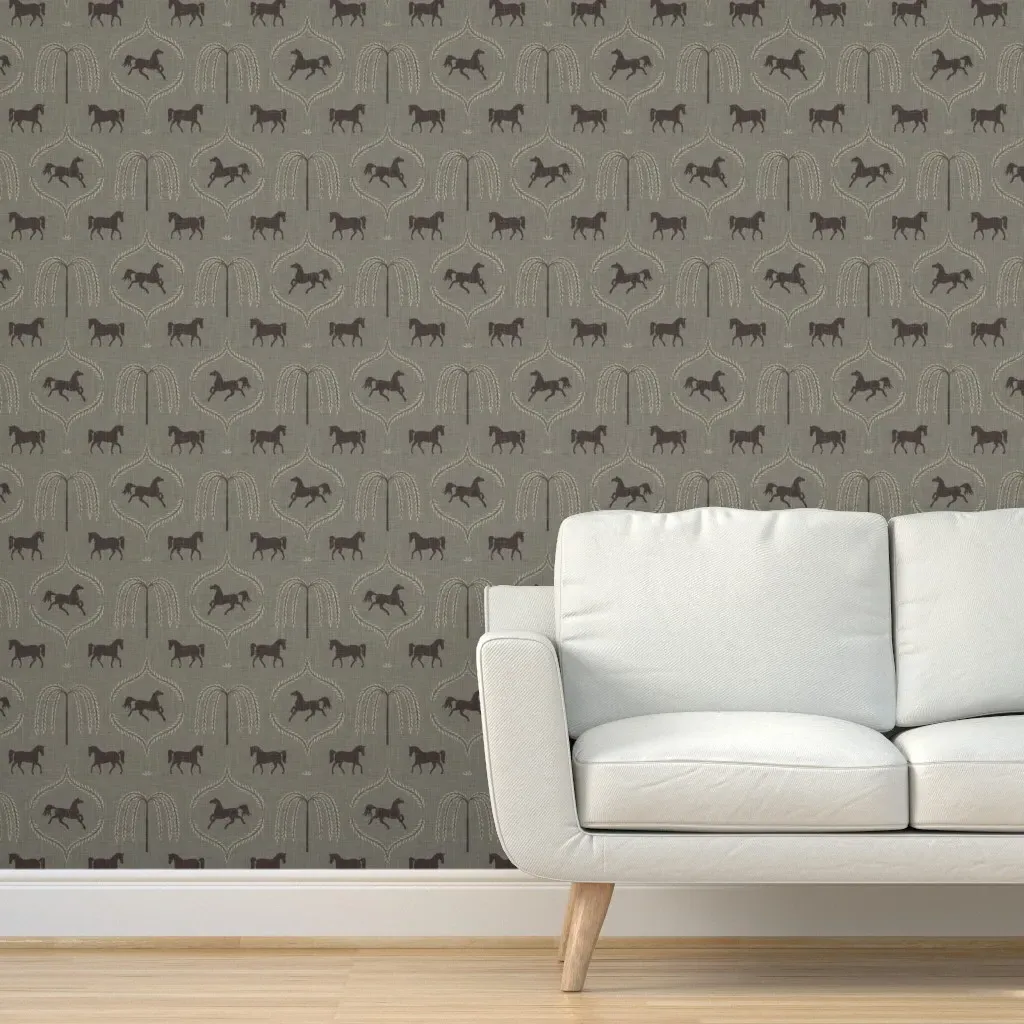Standish Horse And Willow Folk Art Equestrian Peel and Stick Wallpaper - Dark Olive Green product