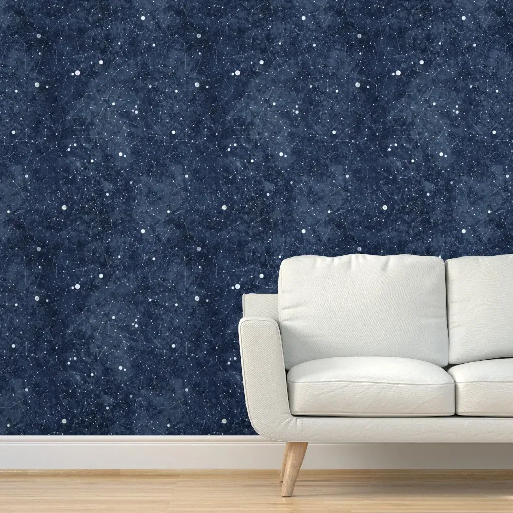 Star Constellations Hand-Drawn Peel and Stick Wallpaper - Blue product