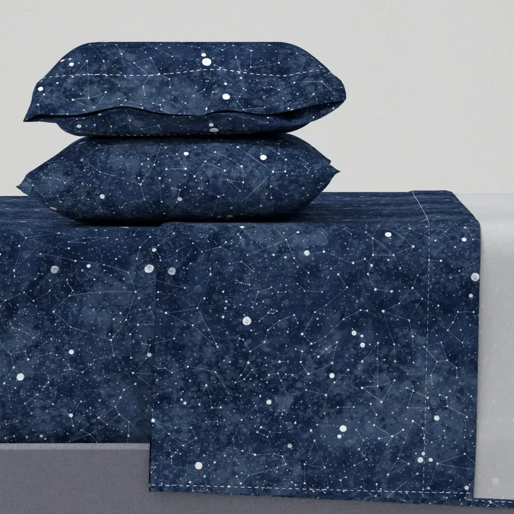 Star Constellations Handdrawn Twin XL Sheet Set - Dark Blue product