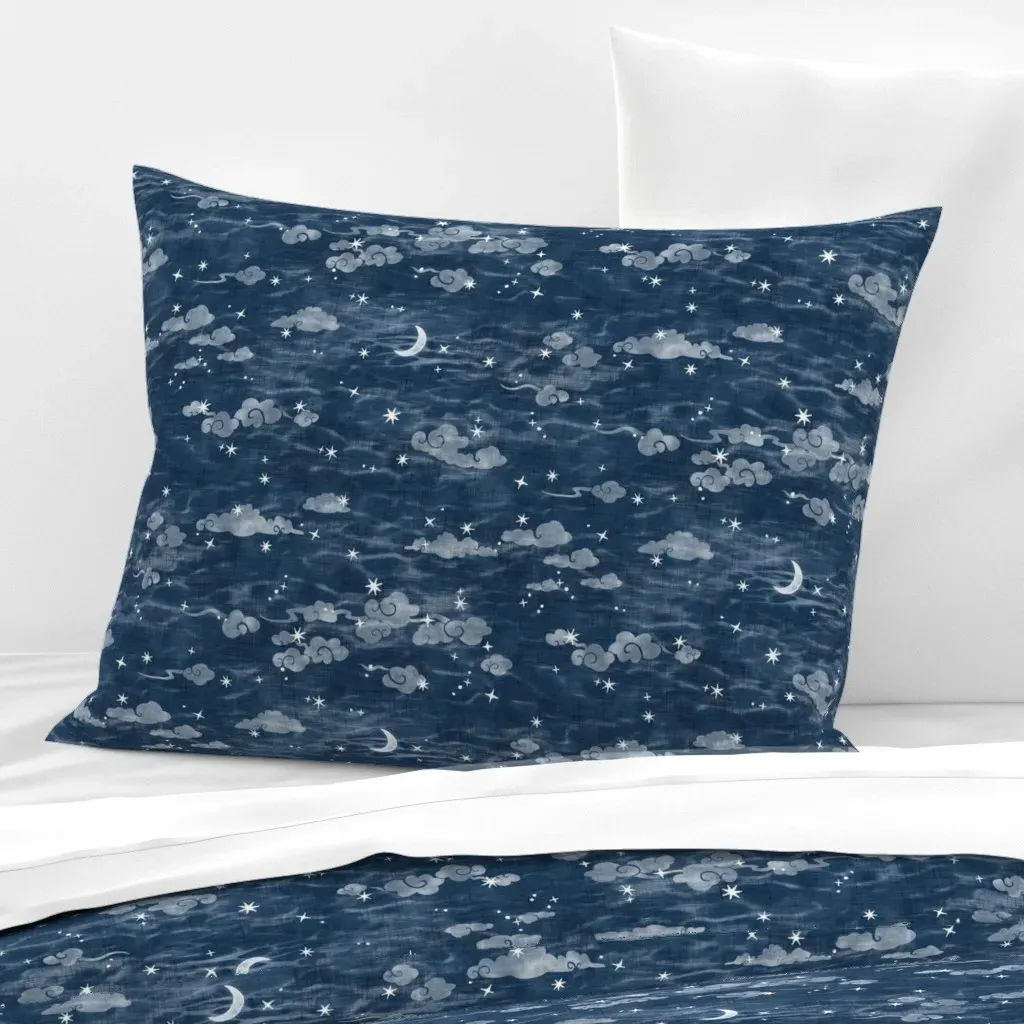 Star Festival Tanabata Standard Knife Edge Pillow - Dark Blue, Cotton Sateen product