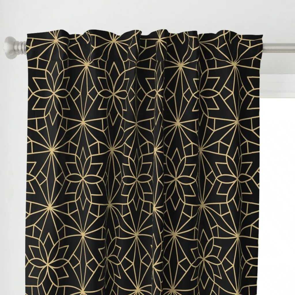 Star Floral Geometric Curtain Panel - Gold alternate view