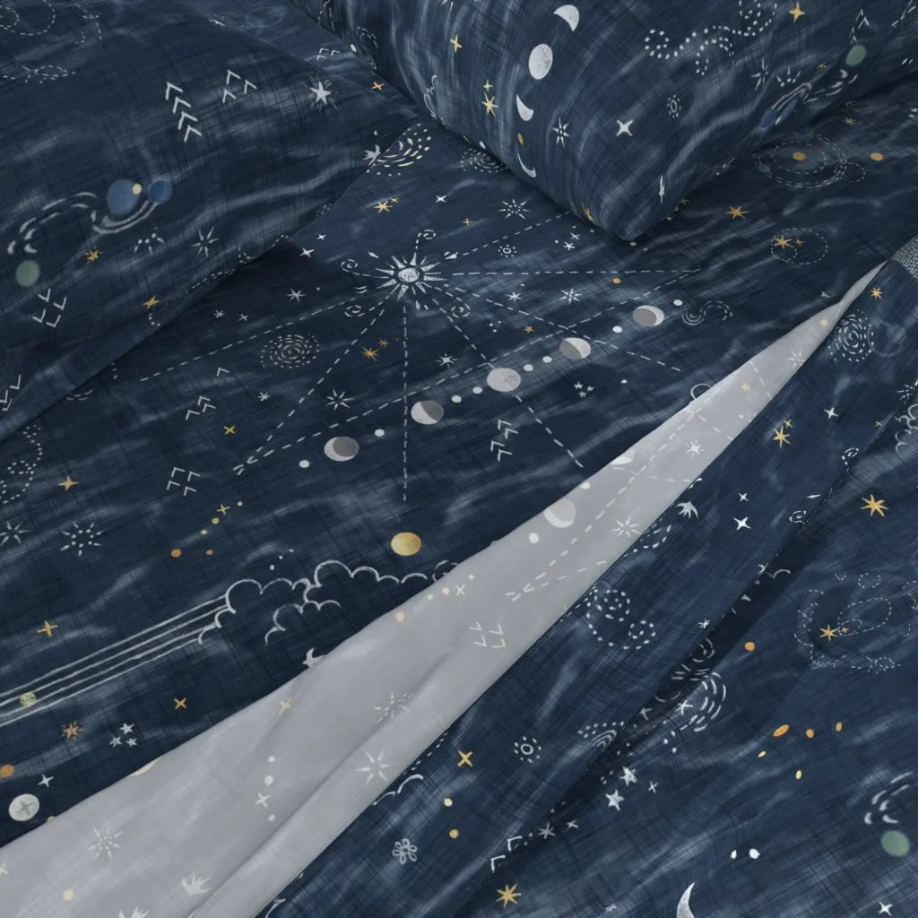 Star Gazer Galaxies Planets Moon Twin XL Sheet Set - Navy Blue alternate view