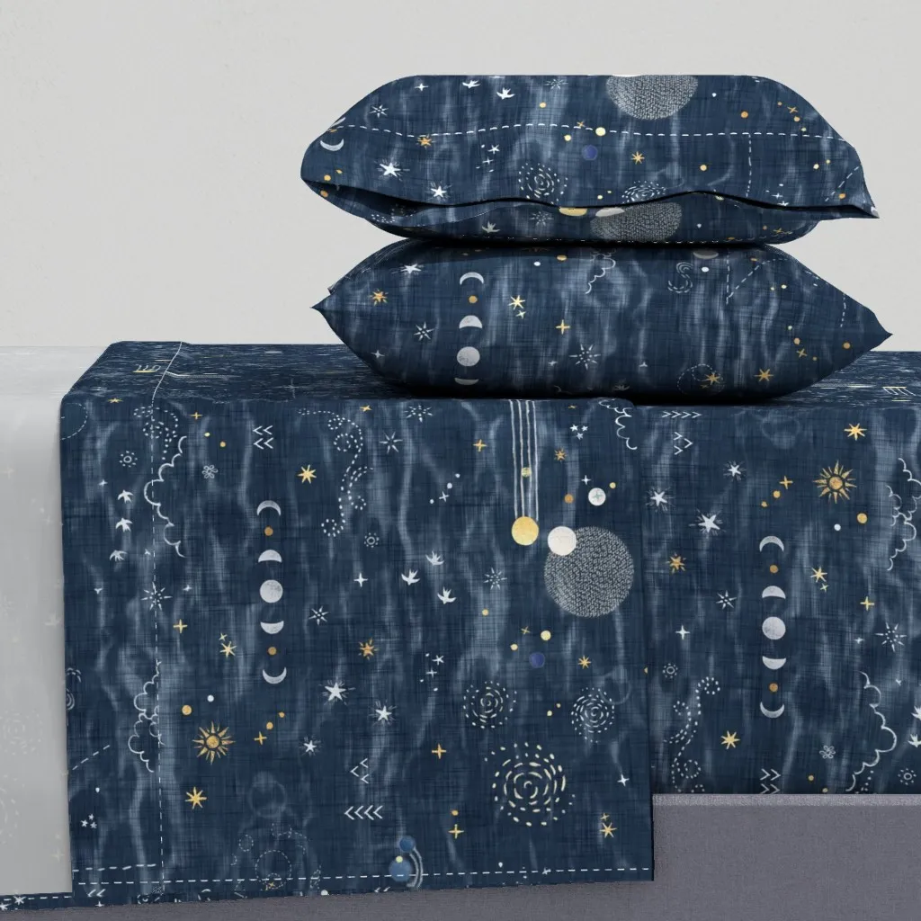 Star Gazer Galaxies Planets Moon Twin XL Sheet Set - Navy Blue product