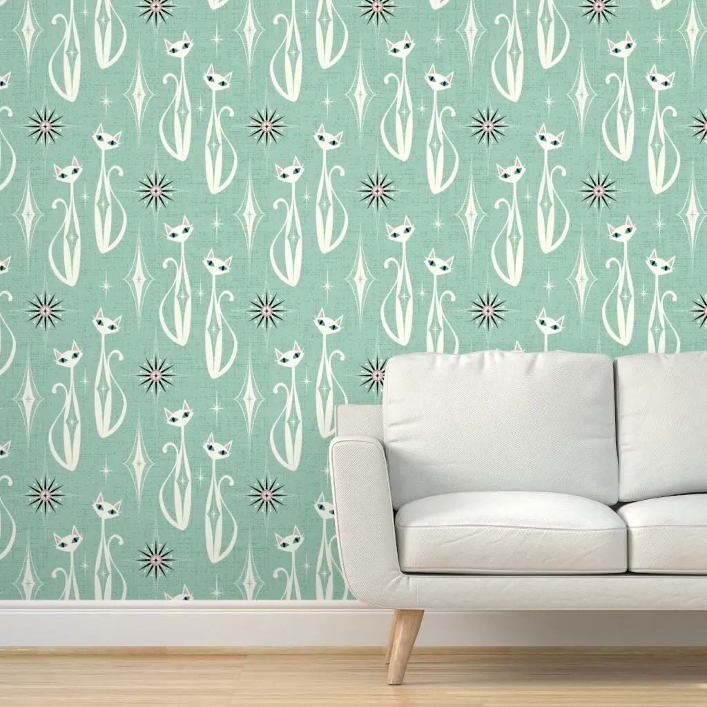 Starburst Diamond Cats Peel and Stick Wallpaper - Mint product